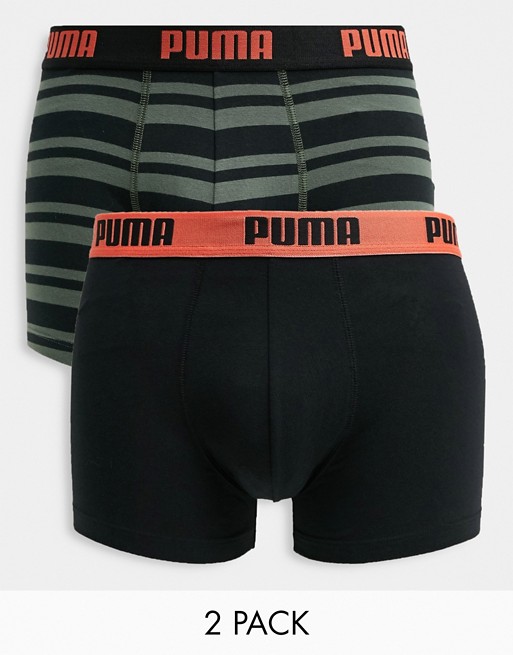 Puma 2 pack logo waistband striped boxers in black