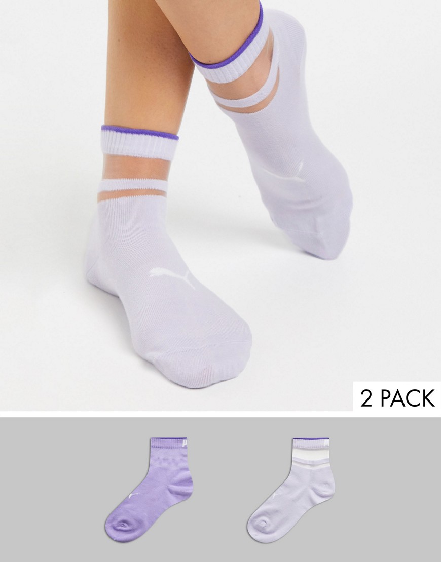 Puma 2 pack quarter sports socks in lavender-Purple