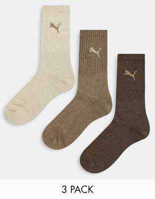 Puma 3 pack crew socks in browns