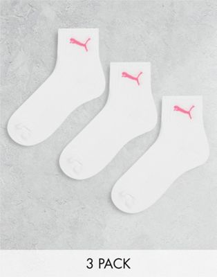 Puma 3 pack crew socks in white and acid pink | ASOS