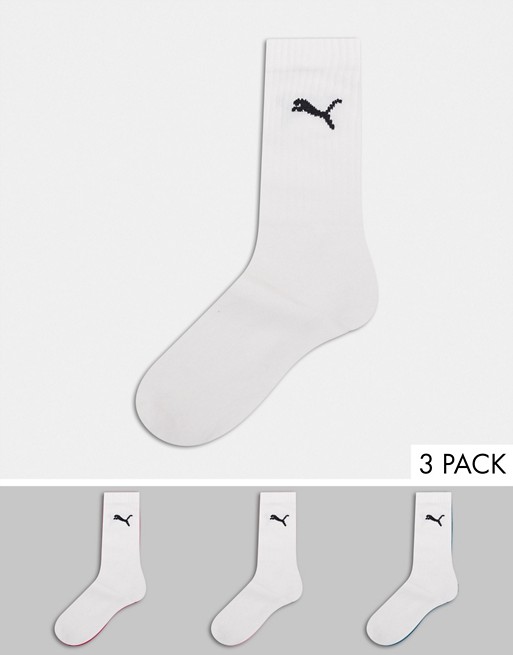 Puma 3 pack crew socks in white