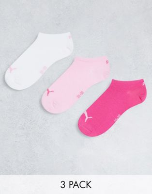 Puma 3 pack logo quarter socks in multi pink/white