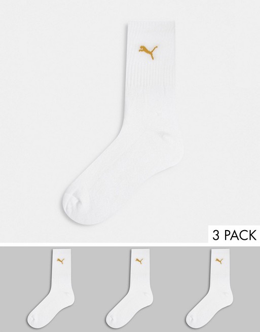 Puma 3 pack logo socks in white and gold
