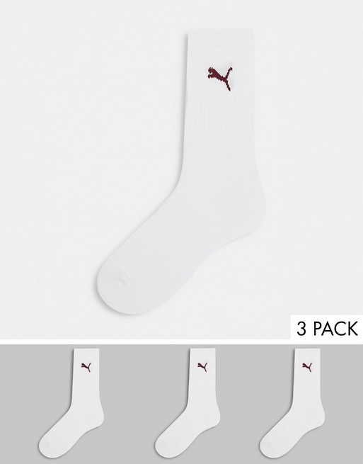 Puma 3 pack logo socks in white and red