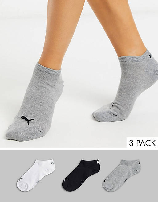 Puma 3 pack no show sneaker socks in black white and grey