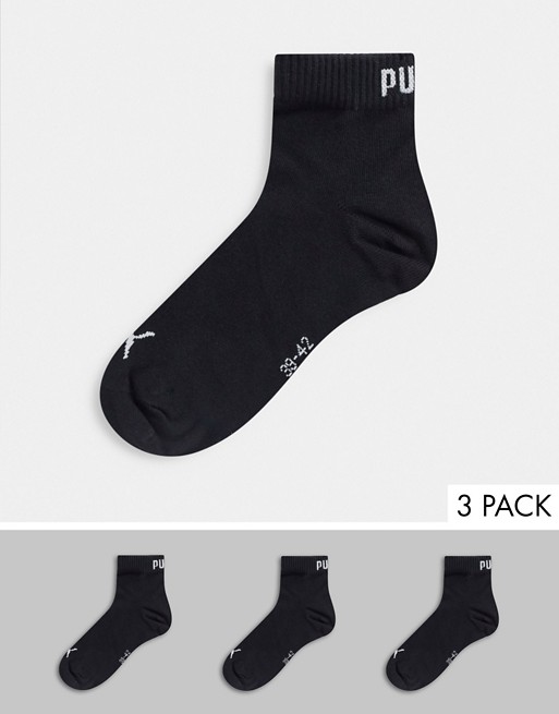 Puma 3 pack quarter length socks in black