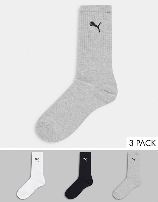 Puma 3 pack quarter length socks in grey/white/black