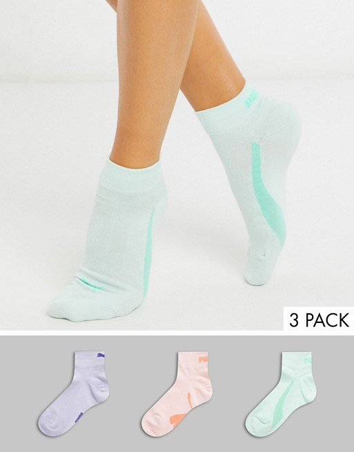 Puma 3 pack quarter socks in pastel