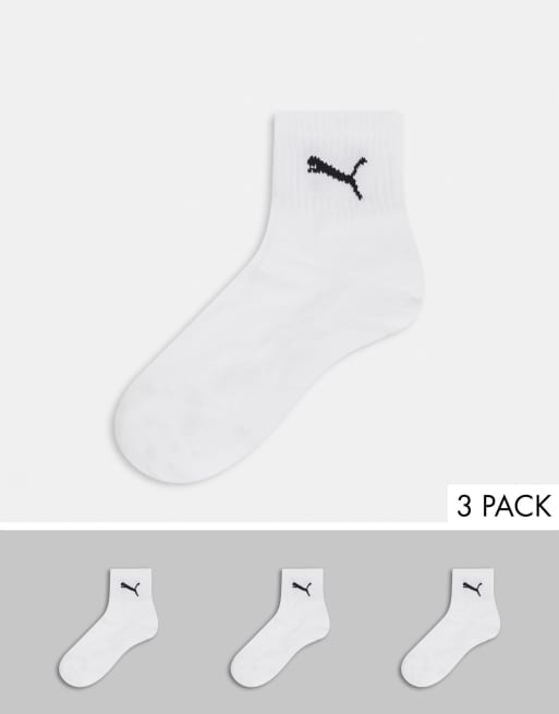 Puma 3 pack quarter socks in white