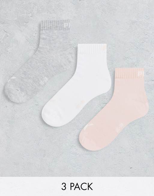 PUMA – 3er-Pack kurze Socken in Rosa, Grau und Weiß