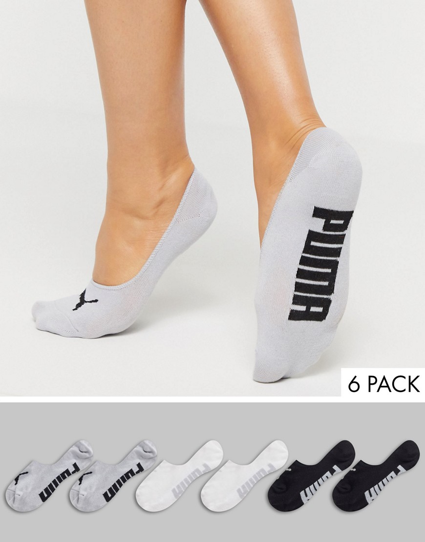Puma 6 pack invisible sneakers socks in black white and grey-Multi