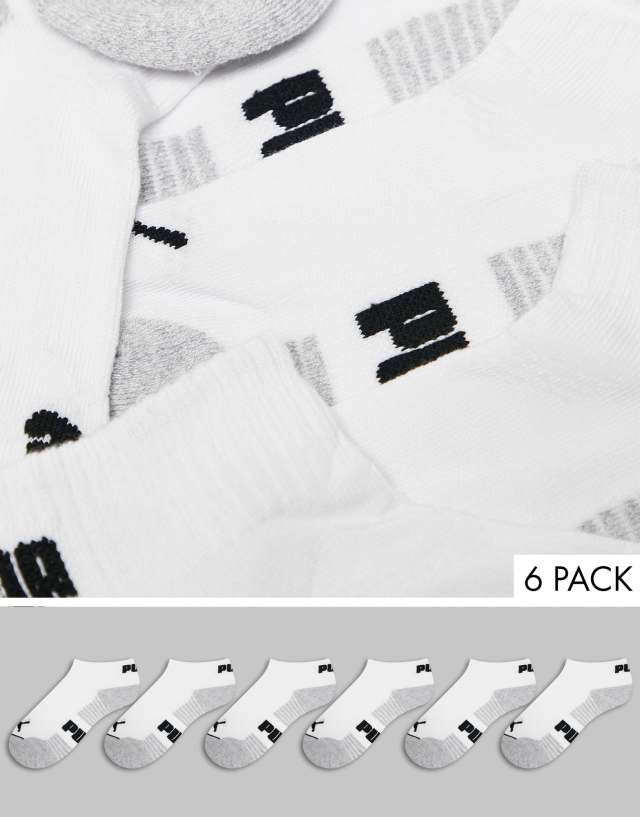 PUMA 6 pack quarter crew socks in white