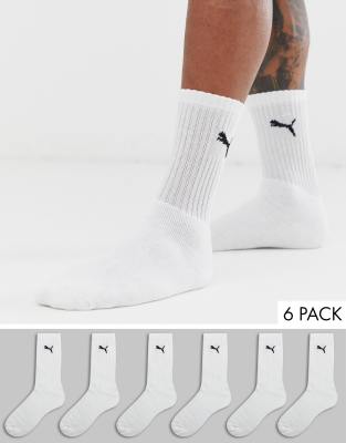 Puma 6 pack regular crew socks in white 