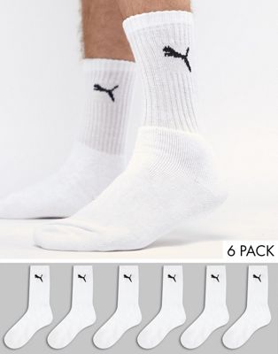 Puma 6 pack regular crew socks in white 