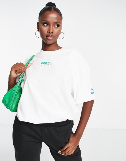 Green and white store puma shirt