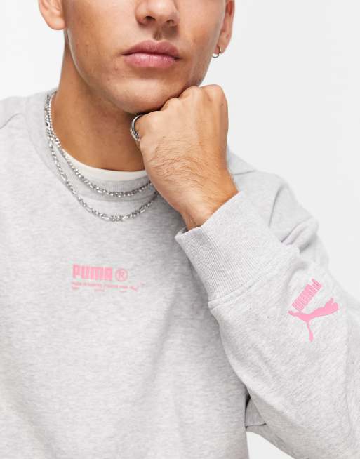 Puma acid bright sweatshirt in grey and pink exclusive to ASOS