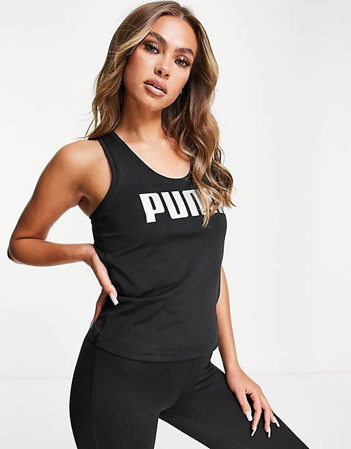 Women Puma active essentials logo tank in black 
