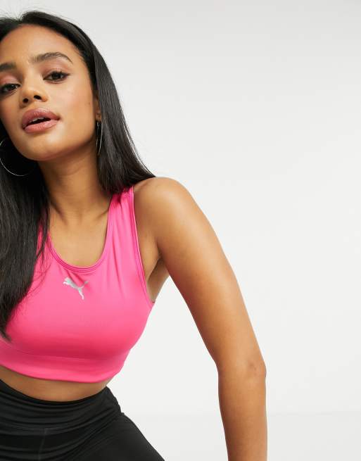 Puma active essentials Training bra in pink with reflective logo, 3 of 4