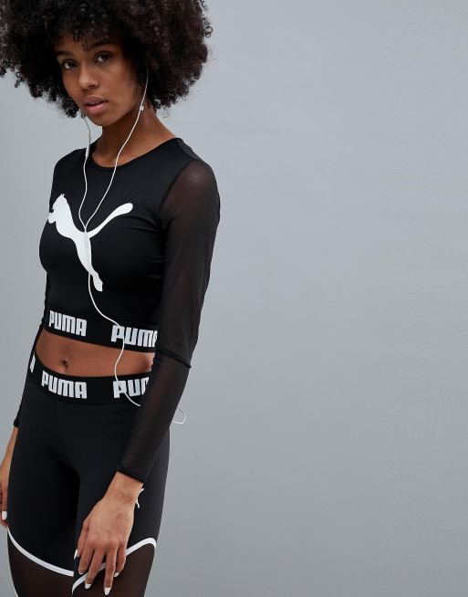Puma – Active – Svart långärmad meshtopp – Endast hos ASOS