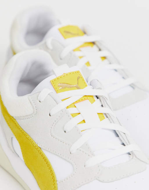Puma aeon heritage white and top mustard trainers