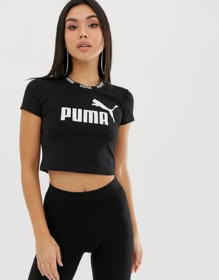 Puma Amplified crop top with taping in black