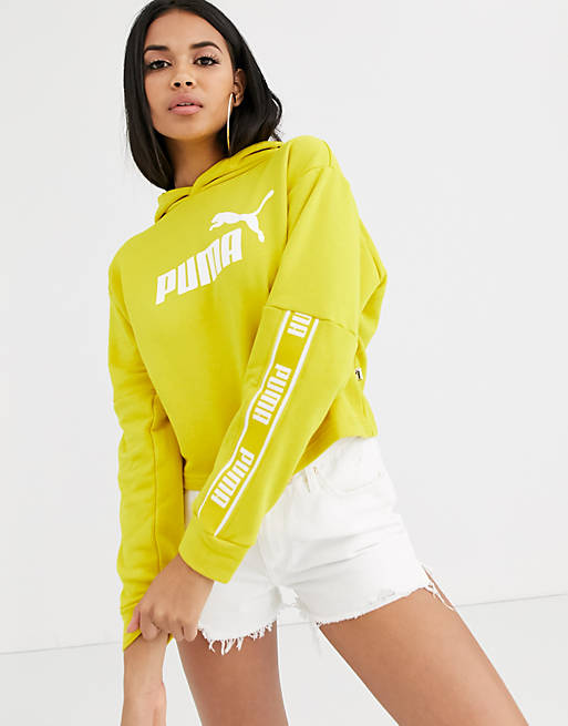 Puma Amplified cropped hoody in yellow | ASOS