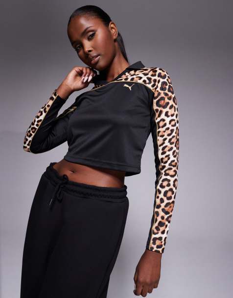 Puma Archive leopard football jersey baby tee in brown - view 1