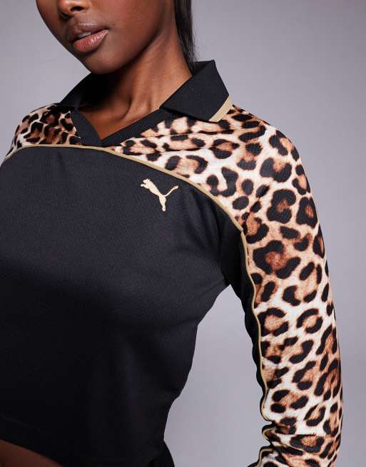 PUMA Archive leopard football jersey baby tee in brown, 4 of 4