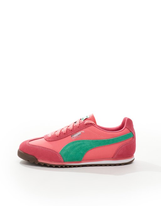 PUMA Arizona Nylon sneakers in pink and green ASOS