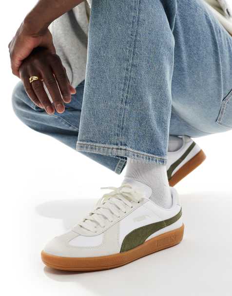 PUMA – Army – Sneaker in Weiß und Olivgrün - view 1
