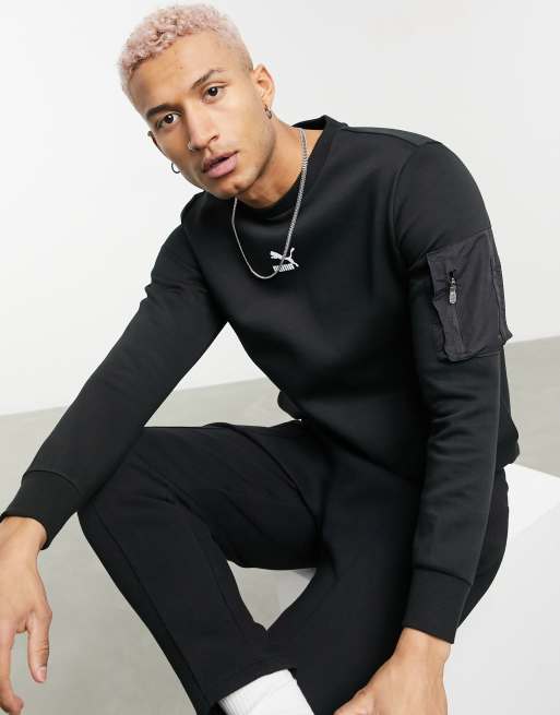 Puma Avenir Small Logo Sweatshirt In Black With Arm Pocket Asos