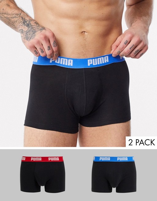Puma basic trunk 2 pack with contrast logo waist band in black