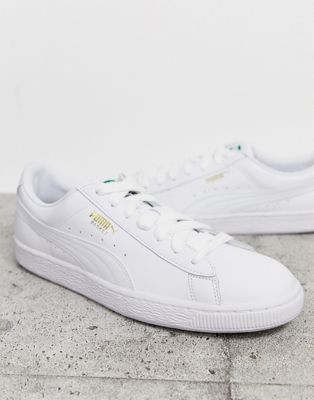 puma basket classic trainers in white leather