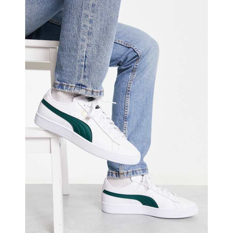 Puma Basket Classic XXI trainers in white and varsity green