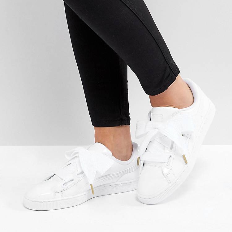 Puma Basket Heart Sneakers In Patent White