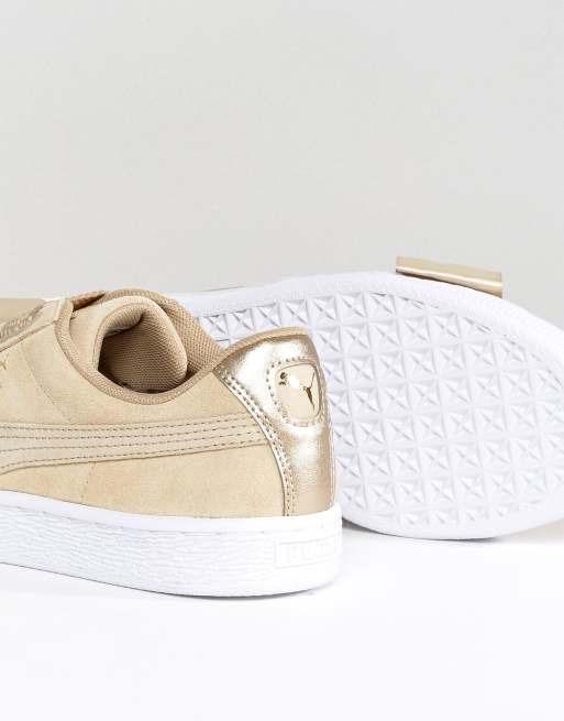 Puma basket heart trainers with metallic 2025 trim in tan