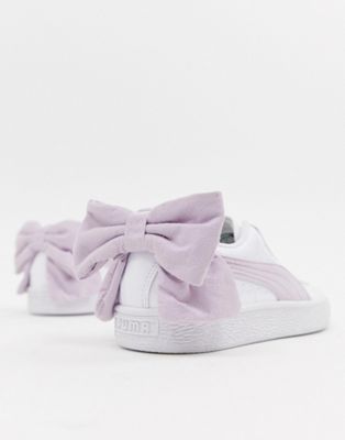 puma basket pink bow white trainers