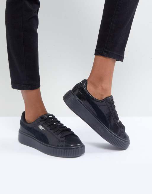 Puma Basket Schwarze Sneaker in Metallic mit Plateauabsatz