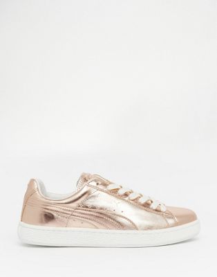 puma basket sneakers in rose gold metallic