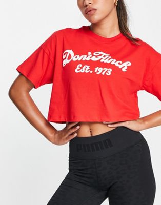 Puma Basketball cropped t-shirt with don't flinch print in red