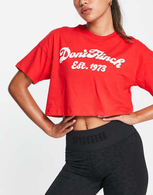 Puma Basketball cropped t shirt with don t flinch print in red