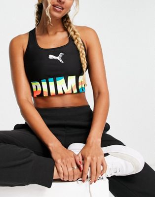 Puma Basketball high support sports bra with wave logo in black - ASOS Price Checker