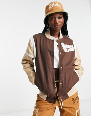 Puma Basketball x Childhood Dreams varsity jacket in stone and brown