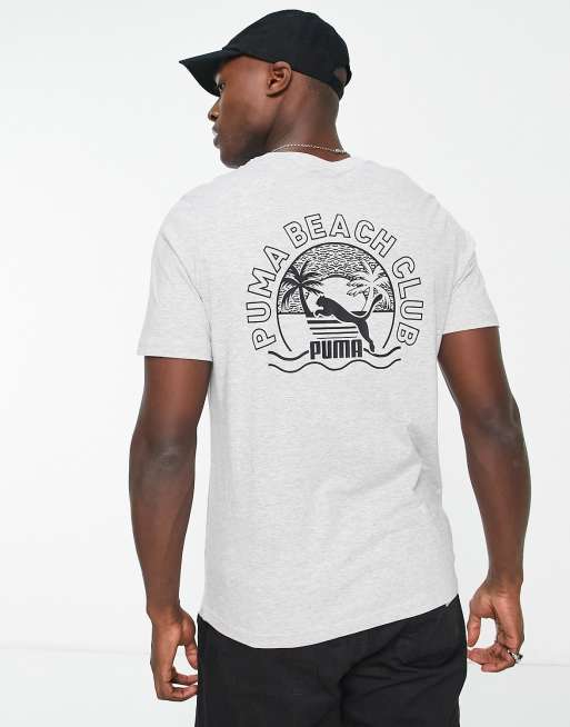 Puma beach back print t-shirt in grey 