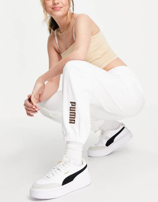 PUMA – Białe spodnie joggersy