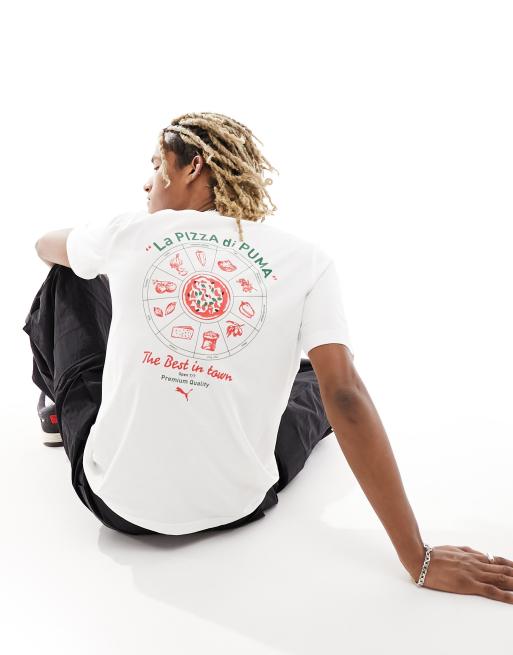 Puma – Biały T-shirt z grafiką z pizzą na plecach, 3 z 4