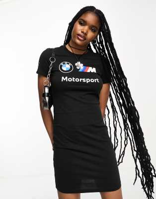 Puma Bmw Essential Graphic T-shirt Dress In Black