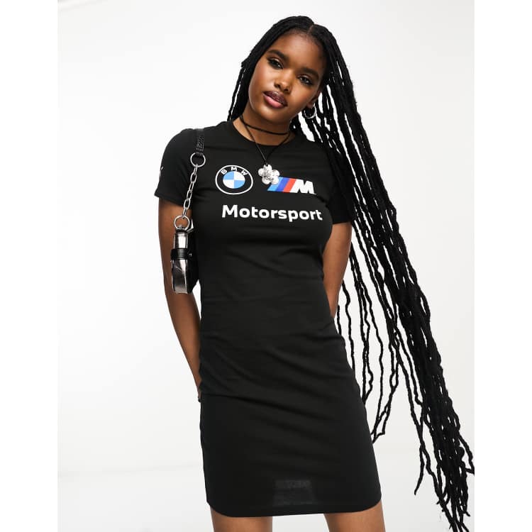 PUMA BMW Essential graphic T-shirt dress in black