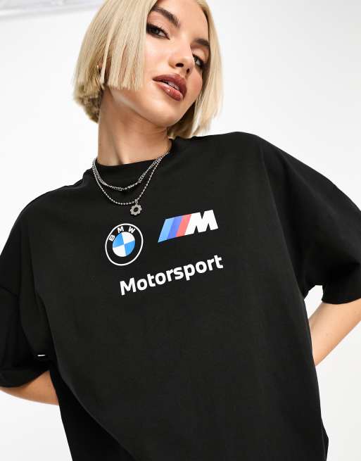 PUMA BMW Statement cropped graphic T-shirt in black