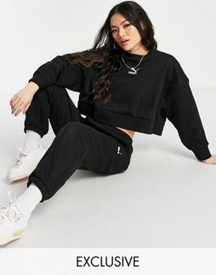 Puma boxy cropped sweatshirt in black - exclusive to ASOS